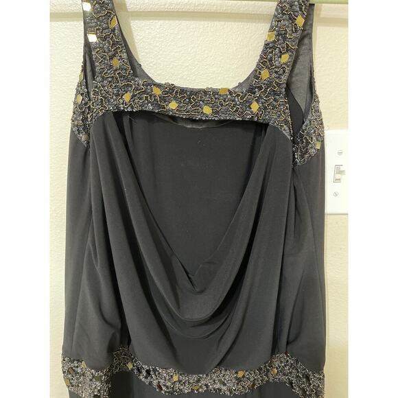 Suewong Black Cocktail/ Party Dress Sz 12 Beaded Sequence Scoop Back - Picture 3 of 6